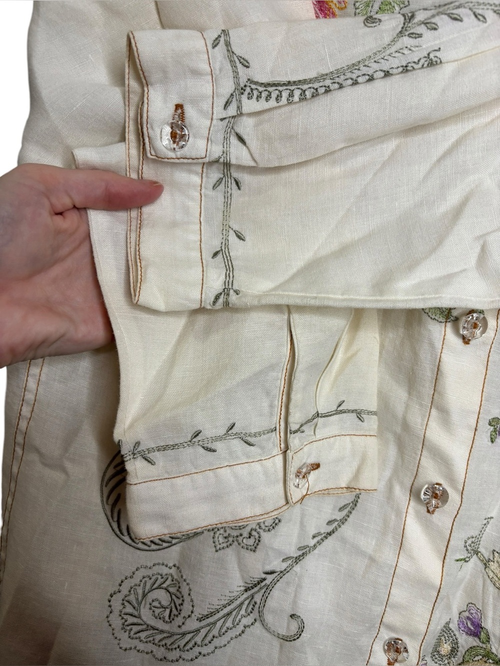 VTG Tweeds Linen Embroidered Floral Button Front Blouse Boho Cottagecore Large - Picture 5 of 10